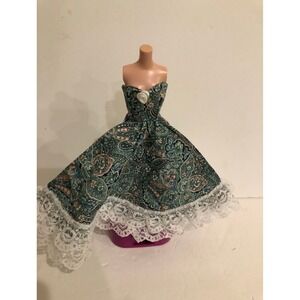 Barbie Green Paisley Lace Trim Strapless Dress